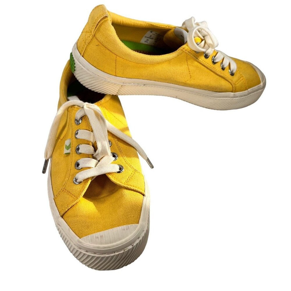 Cariuma Yellow Canvas Sneakers Womens Sz 7 Mens 5.5 EU 38 Shoes Rio Brazil Cork